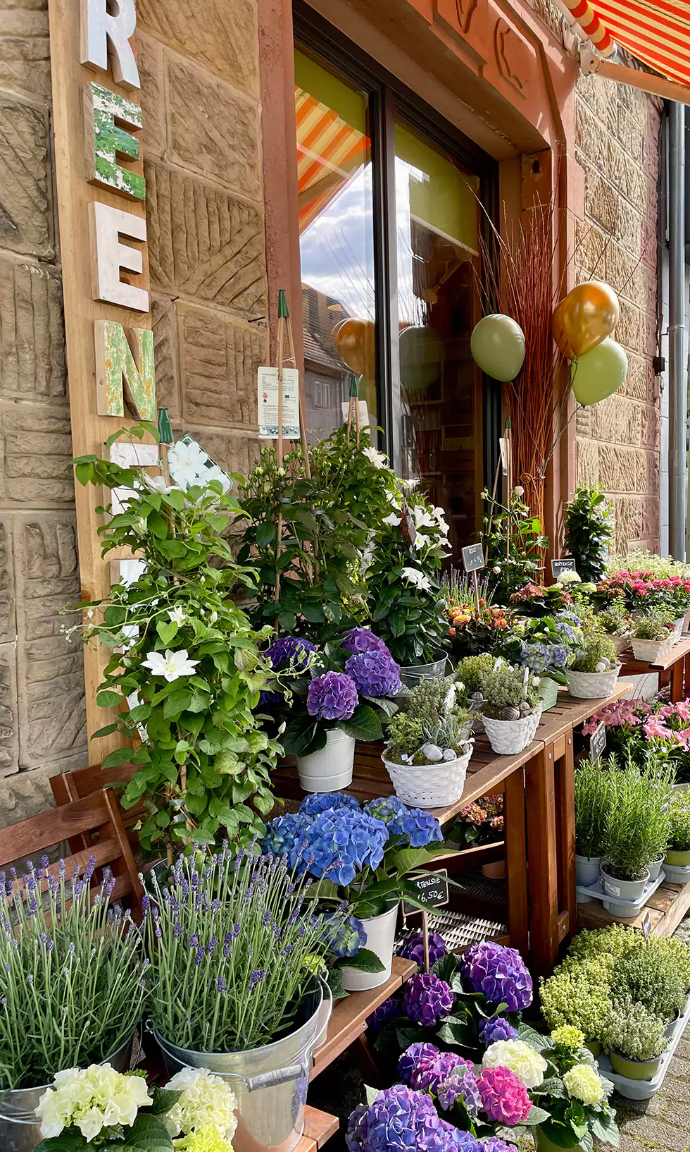 Frische Blumen für draußen vor dem Ladengeschäft
